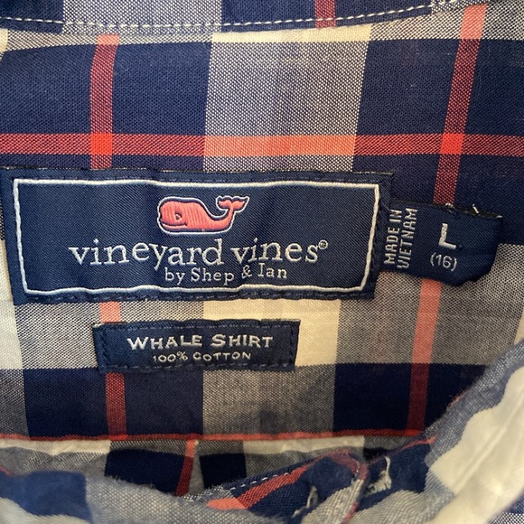 Vineyard Vines Whale Shirt Button Down Boys L 16 Checkered Long Sleeve - Picture 4 of 9